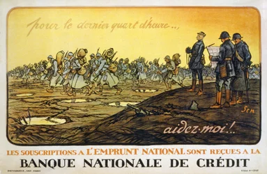 Hjälp mig under den sista kvarten...! Teckningar av nationallånet tas emot hos Banque Nationale de Crédit, utgiven i Paris, ca 1914